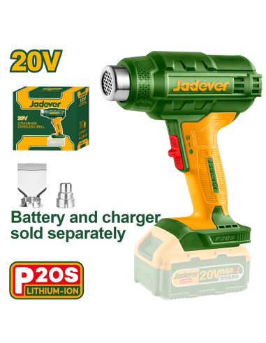 Pistola De Calor Potencia 20v - Temperatura 300/500.c- Flujo De Aire 100/200 L/min- Incluye Boquilla Reductora